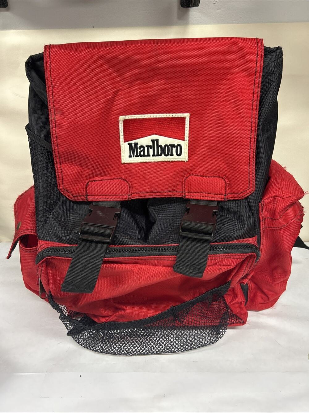 Vintage 90s Marlboro Backpack Red Black Nylon Multi-Pocket | Rare Promo Gear